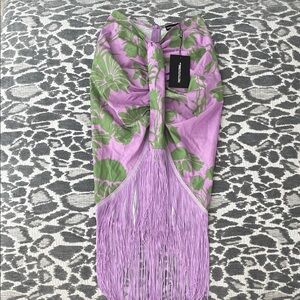 NWT PrettyLittleThing Lilac and Olive Fringe Sarong Midi Skirt